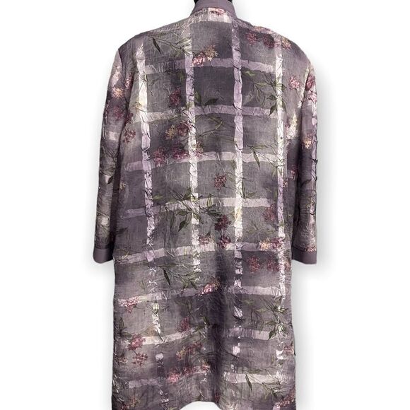 R&M Richards Purple Floral Duster One Size Chic Semi Sheer Purple Long Sleeve - Picture 2 of 7